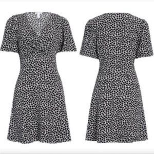 LEITH Black and‎ White Print Twist Front A-Line Minidress Plus Size Women's 2X